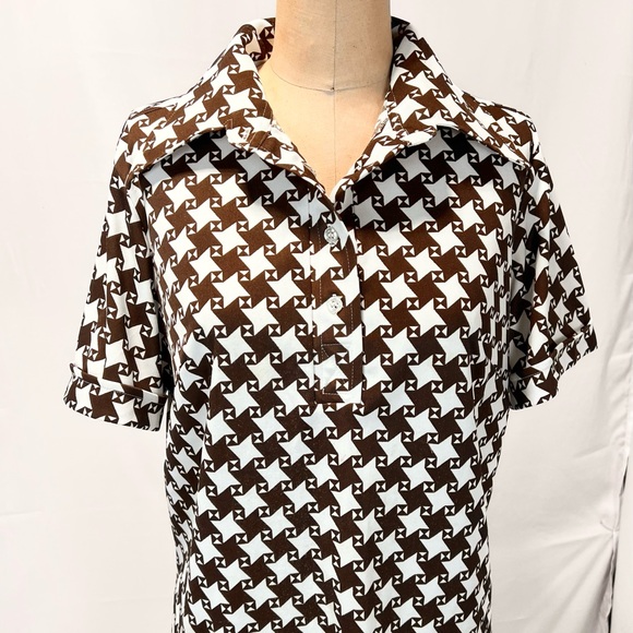 VINTAGE 70s pinwheel women’s short sleeve top disco dagger collar button down - Picture 7 of 10